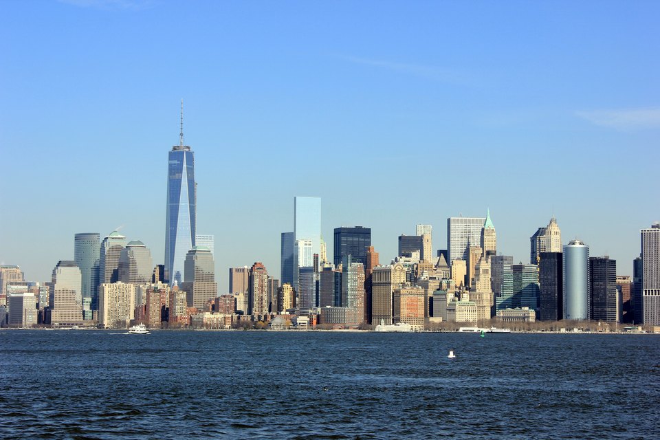Manhattan skyline across the water in New York City